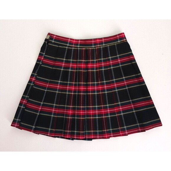 NEW Los Angeles Apparel Plaid Schoolgirl Pleated Skirt Blk Red Yellow  28" Waist - Picture 3 of 5